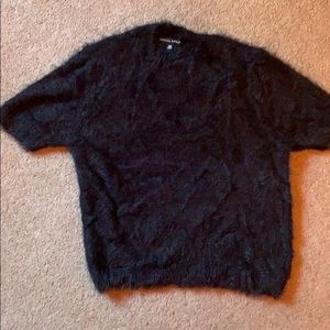 black faux fur t-shirt